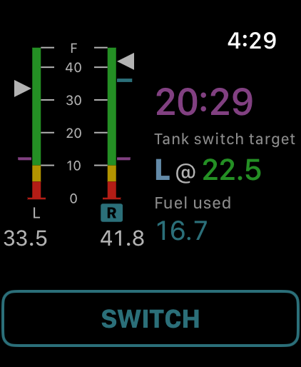 Tank Switch on Apple Watch Ultra, night.